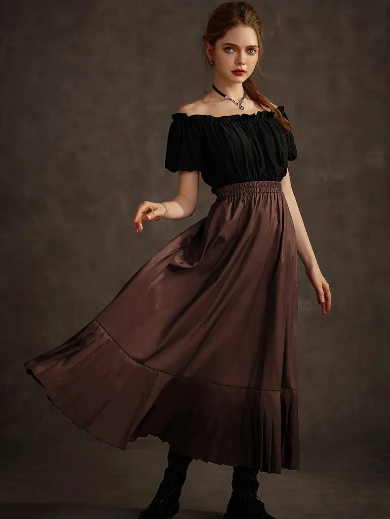 Victorian Goth Tiered Pleated Hem Chameleon Maxi Skirt