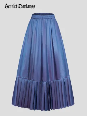 Victorian Goth Tiered Pleated Hem Chameleon Maxi Skirt