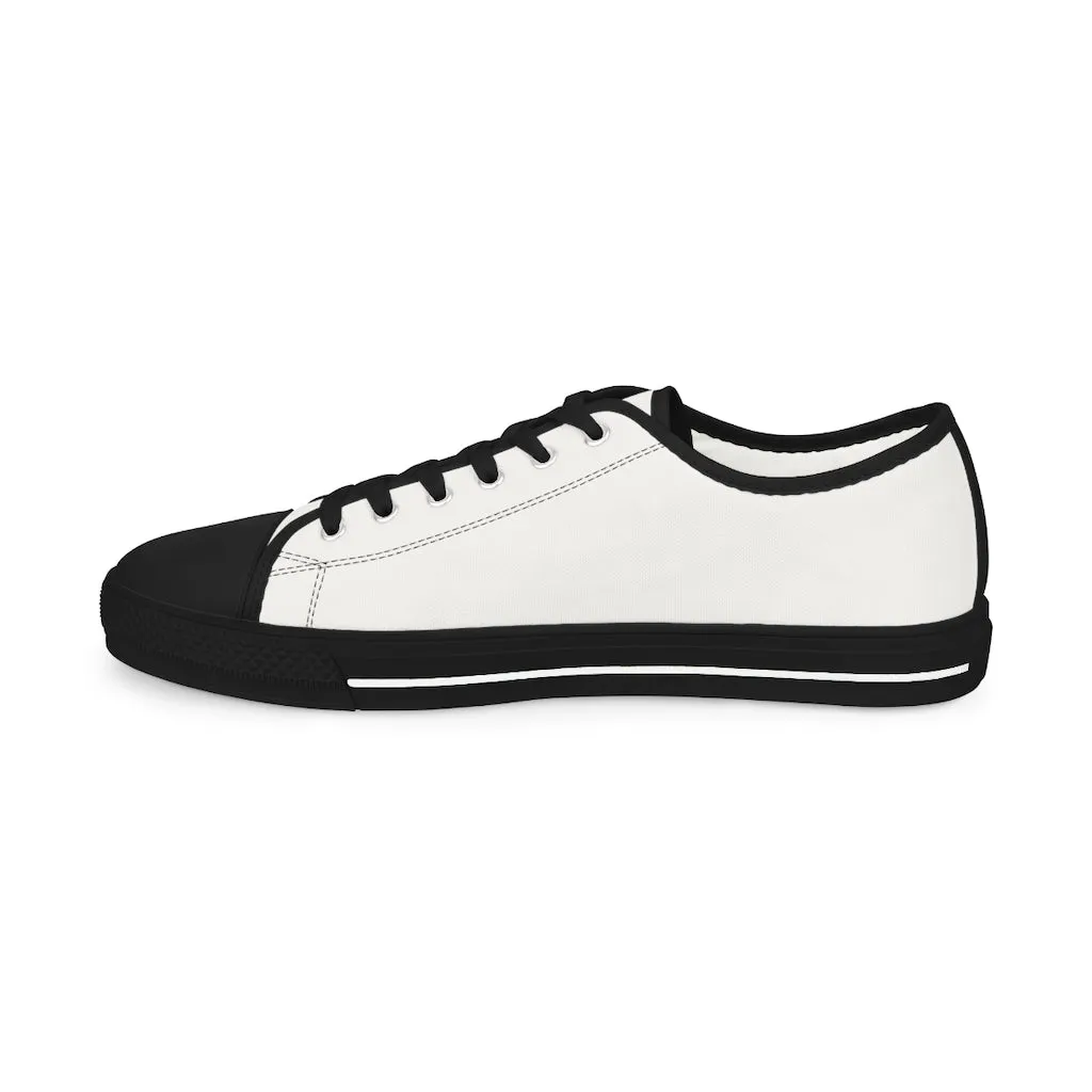 White Solid Color Men's Shoes, Best Men's Low Top Sneakers, Modern Must Have Essential Solid Color Tennis Shoes For Men