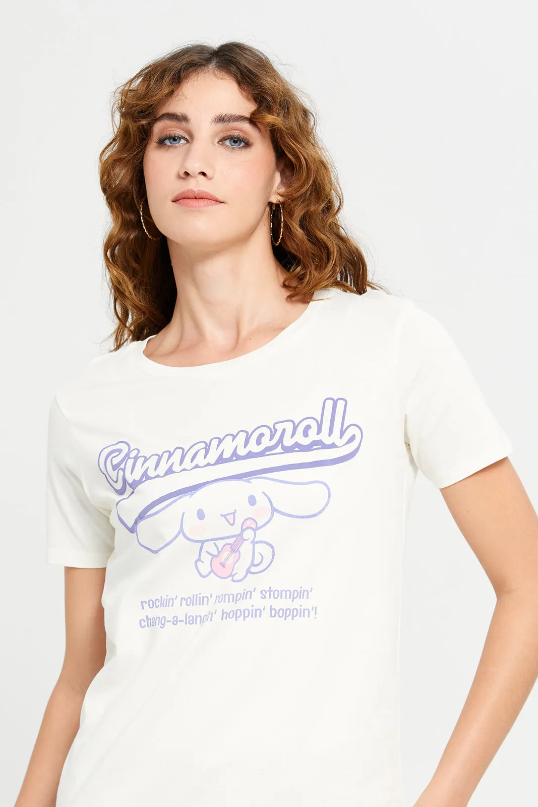 Women Ivory Cinnamoroll Printed T-Shirt