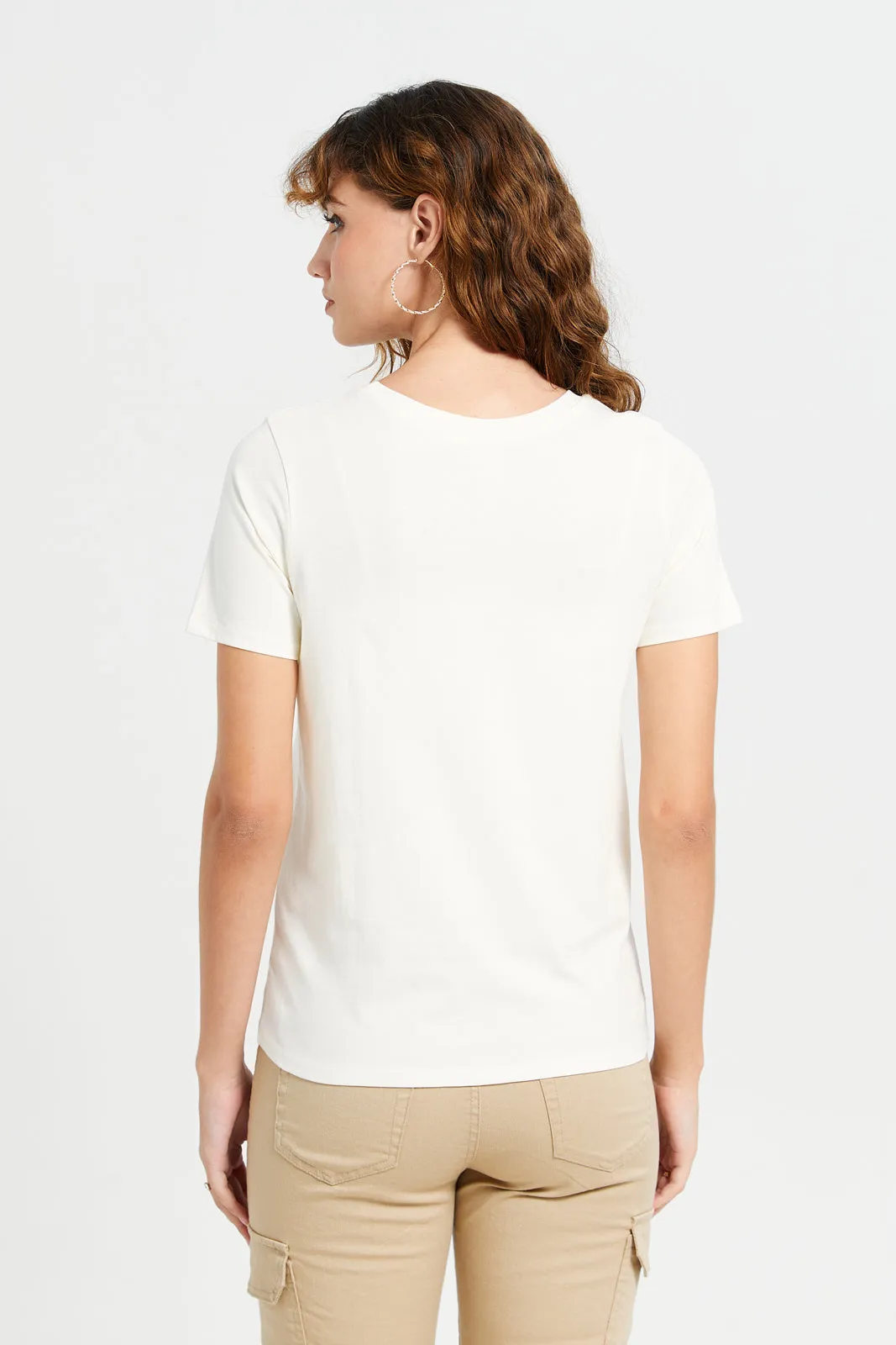 Women Ivory Stitch Printed T-Shirt