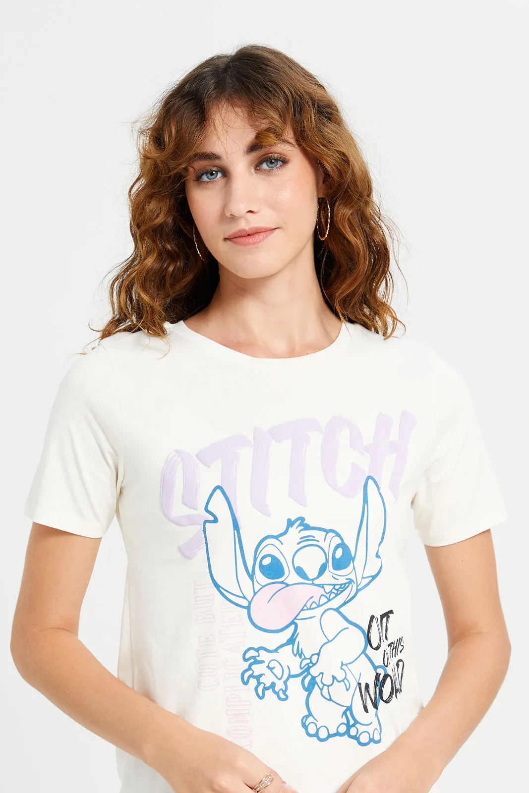 Women Ivory Stitch Printed T-Shirt