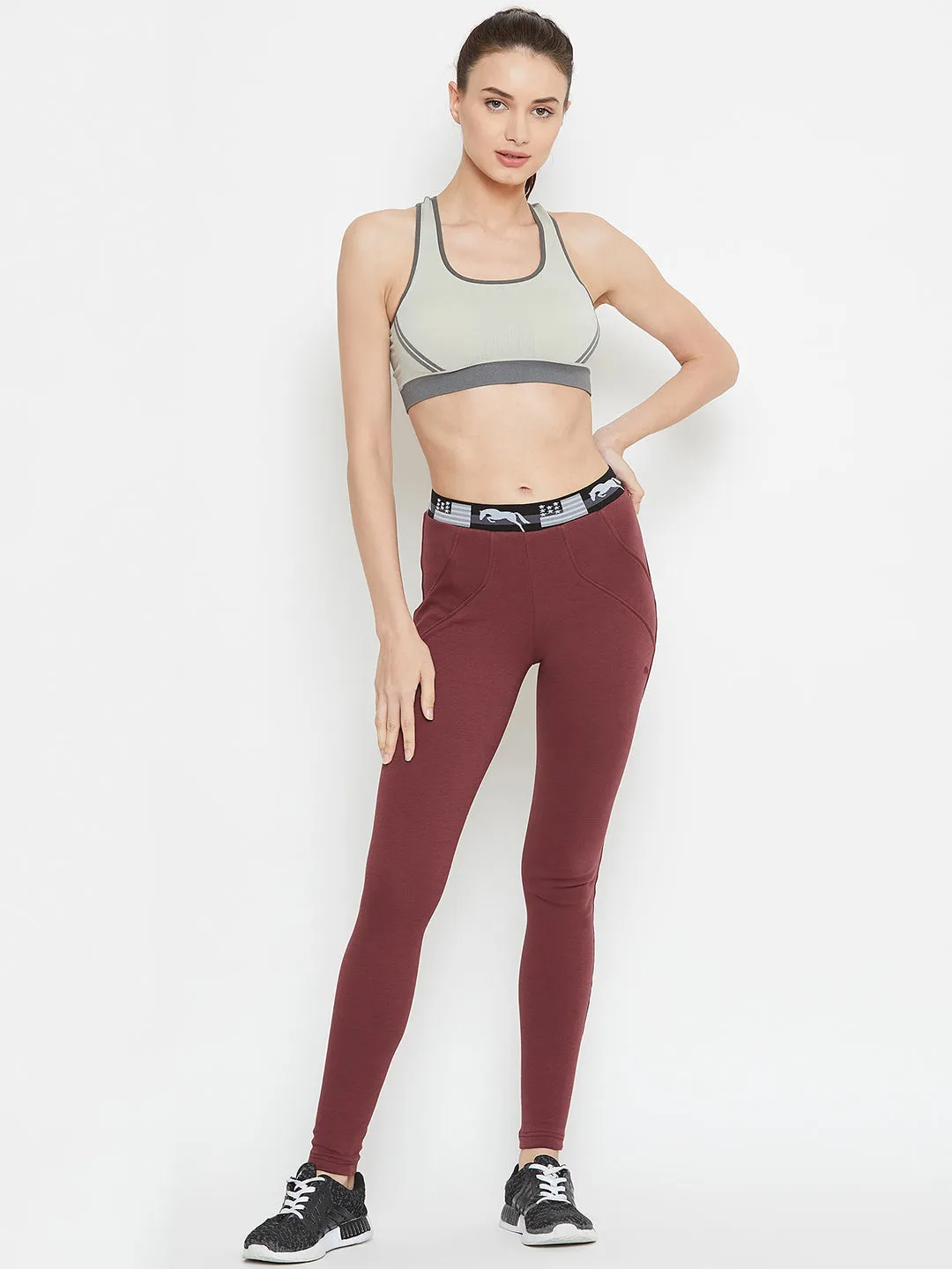 Women Maroon Active Wear Tights