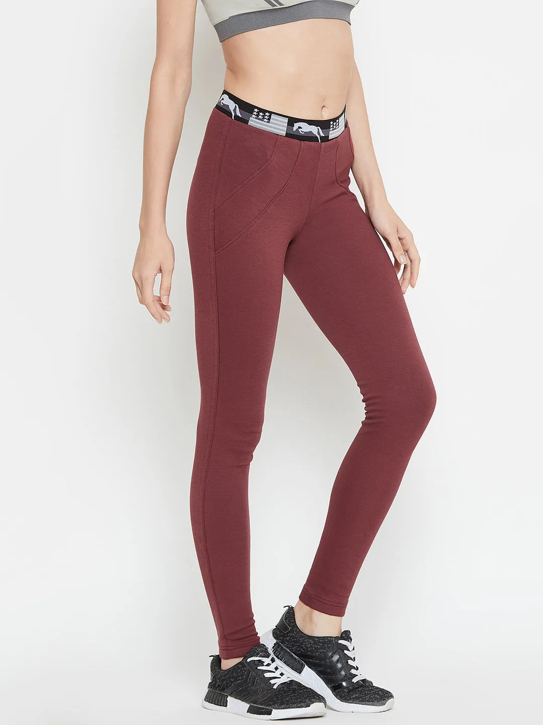 Women Maroon Active Wear Tights