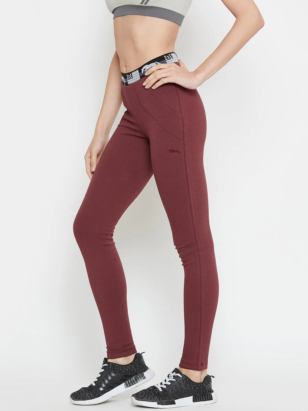 Women Maroon Active Wear Tights