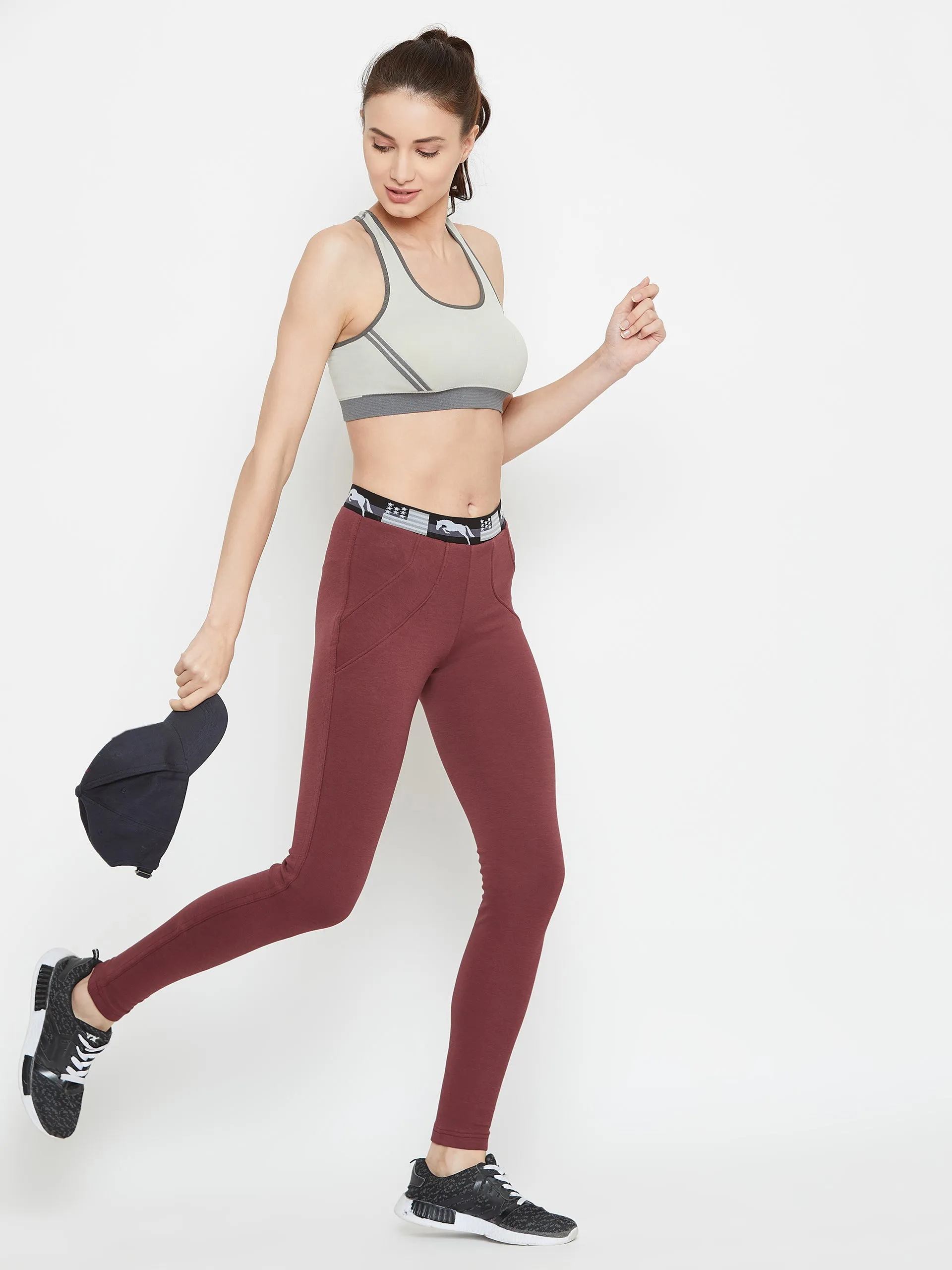 Women Maroon Active Wear Tights