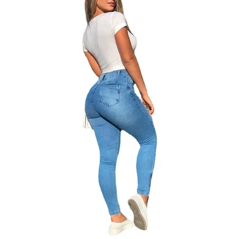 Women Ripped Hole Jeans High Waist Stretch Skinny Butt Lifting Distressed Denim Female Pants Causal Slim