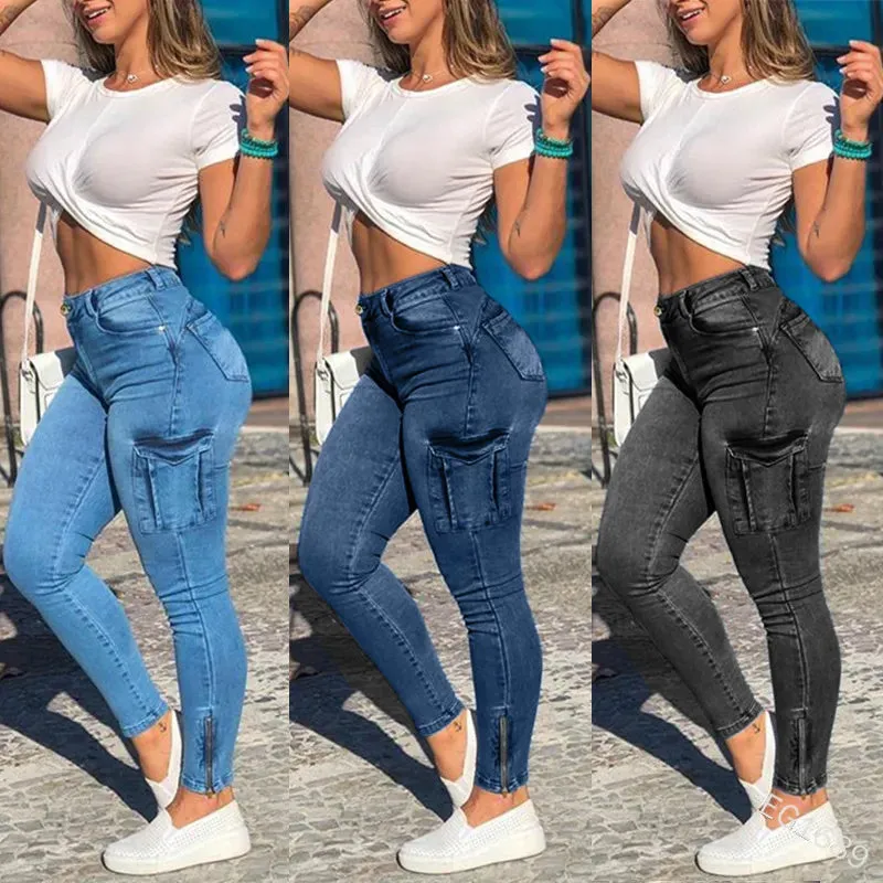 Women Ripped Hole Jeans High Waist Stretch Skinny Butt Lifting Distressed Denim Female Pants Causal Slim