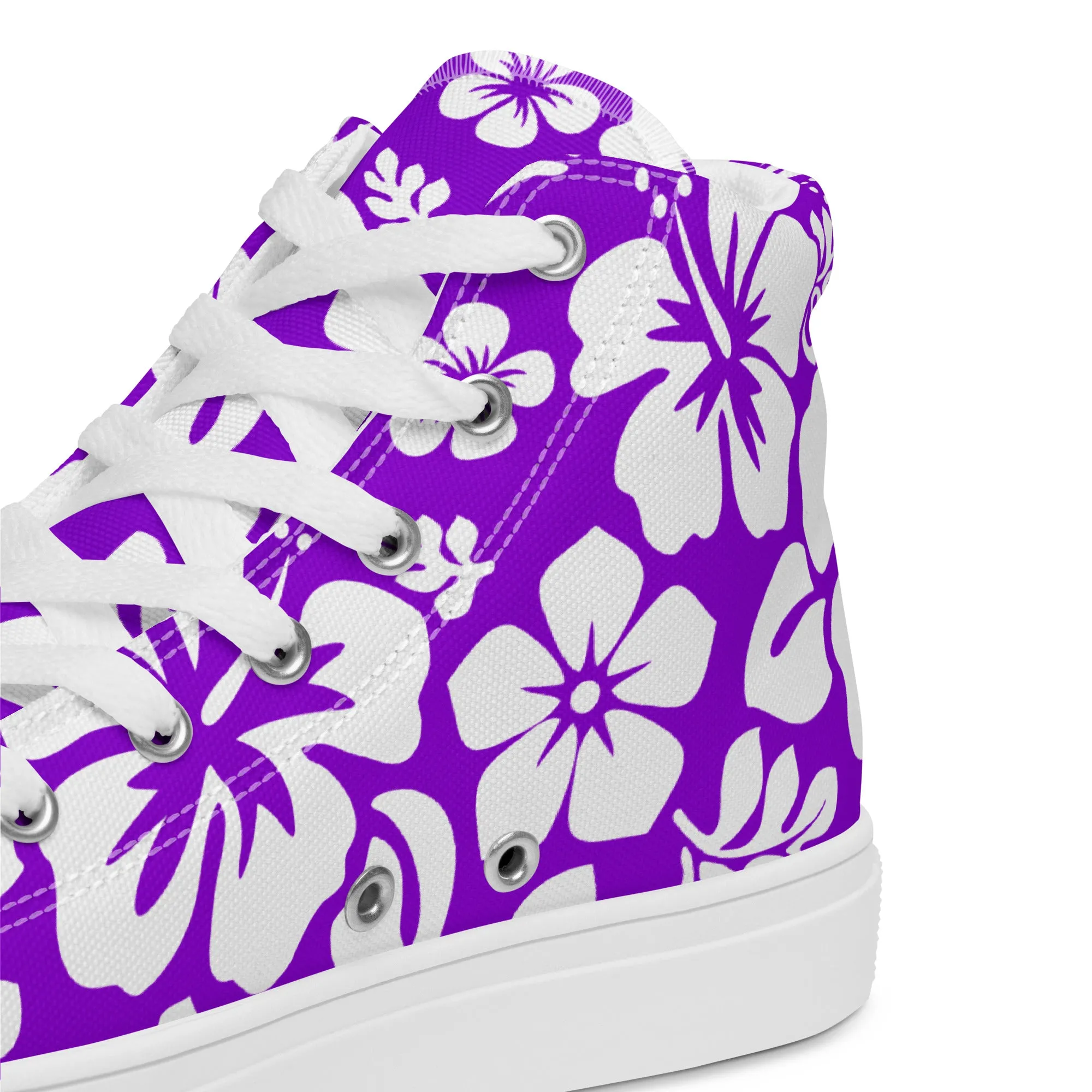 Women's Purple and White Hawaiian Print High Top Canvas Shoes