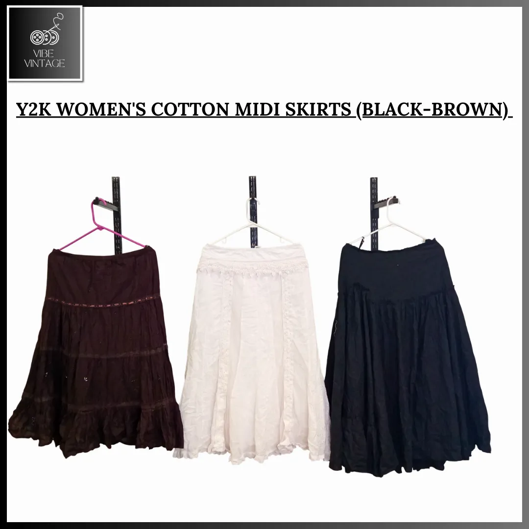 Y2K WOMEN'S COTTON MIDI SKIRTS (BLACK-BROWN) - 10 PCS