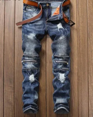 Zipper Slim Fit Denim Jeans