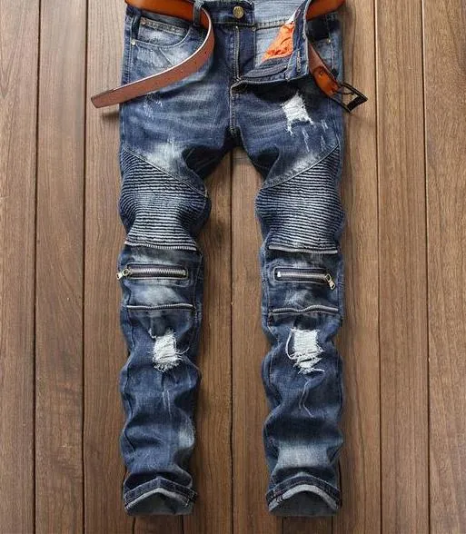 Zipper Slim Fit Denim Jeans